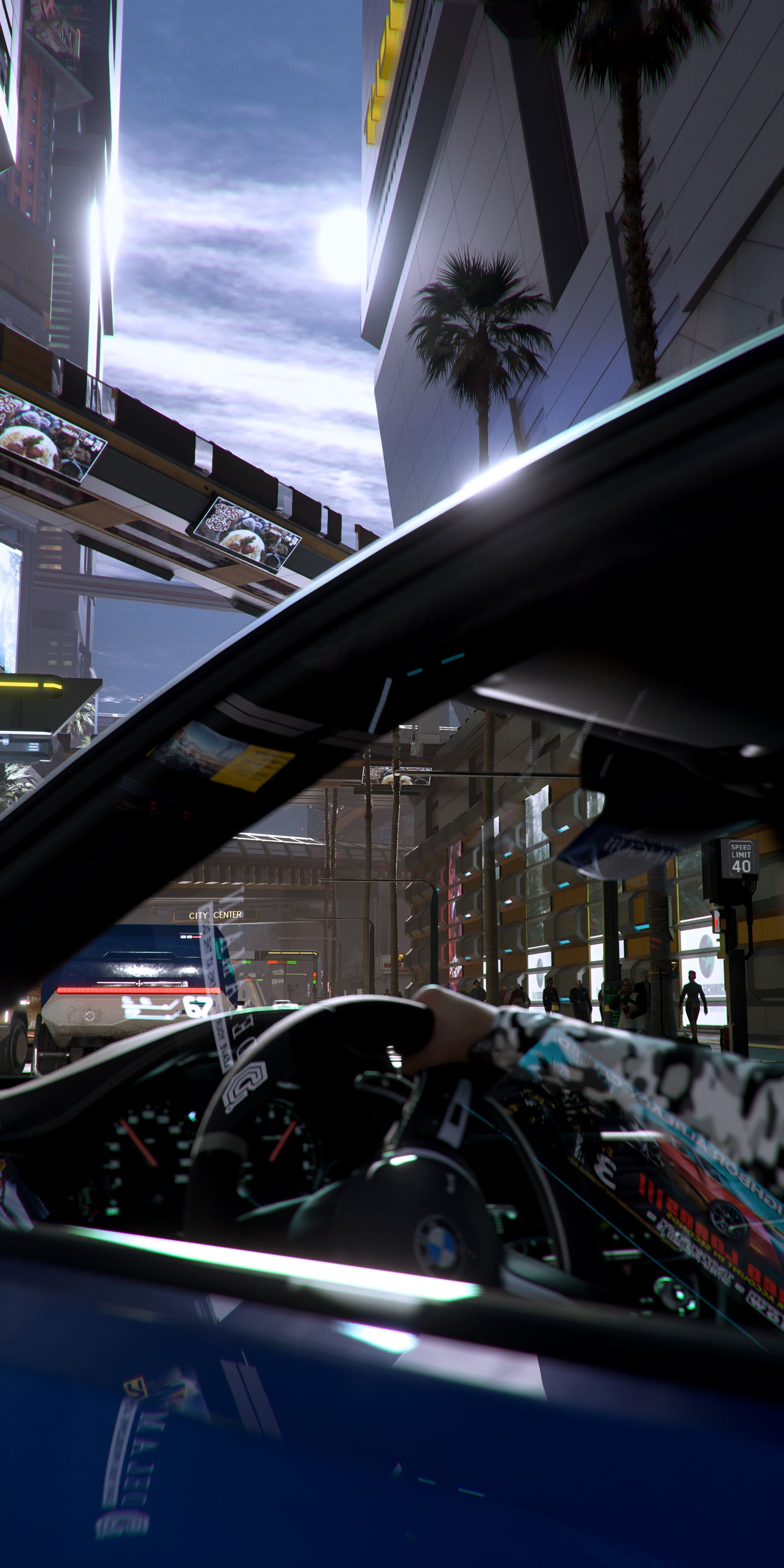 Vehicle on a Night City street